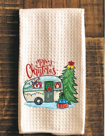 Merry Christmas Camping Dish Towel, Kitchen Decor