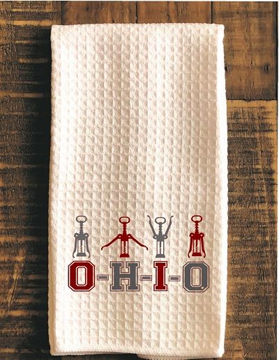 Buckeye Fans, O-H-I-O Wine Corkscrew Tea Towel!